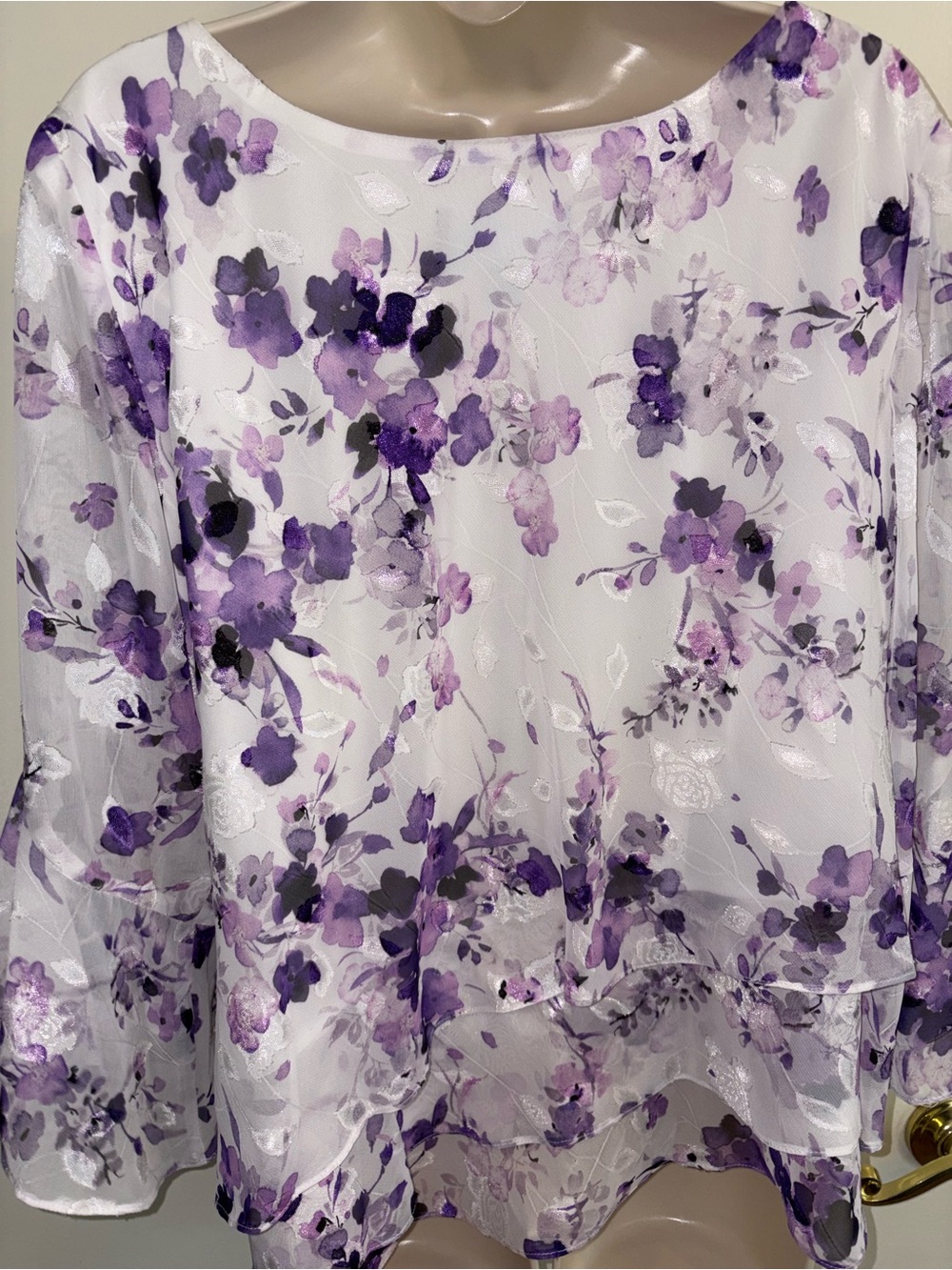 Alex Evenings White and Purple Floral Chiffon Tunic - Picture 5 of 6